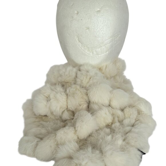 Cejon Rabbit Fur Scarf Winter White Soft Luxurious Accessory Pom Pom 54 x 5 inch - Picture 4 of 8